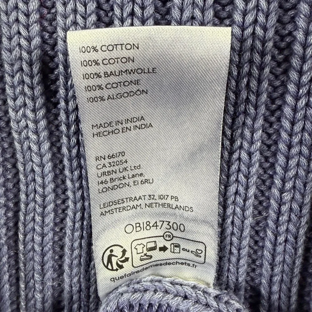 Free People Ryanne Long Haul Chunky Knit Cardigan Blue Ribbed Belt Heavy Boho L